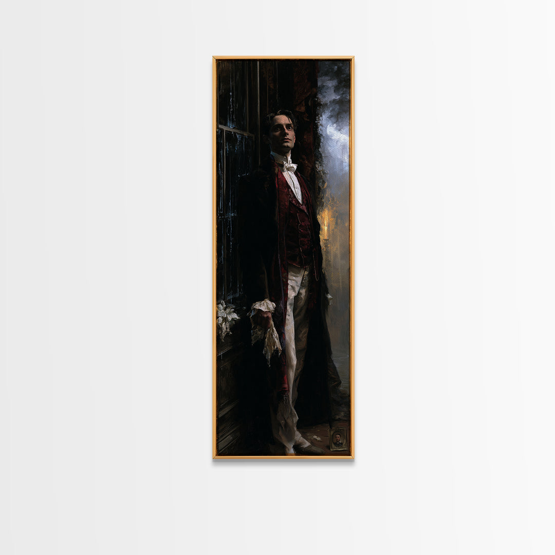 The Ballroom Phantom, Victorian Ghost Portrait, Tall Narrow Canvas Print, Dark Academia Decor, Halloween Portrait Art, Classic Monster Art
