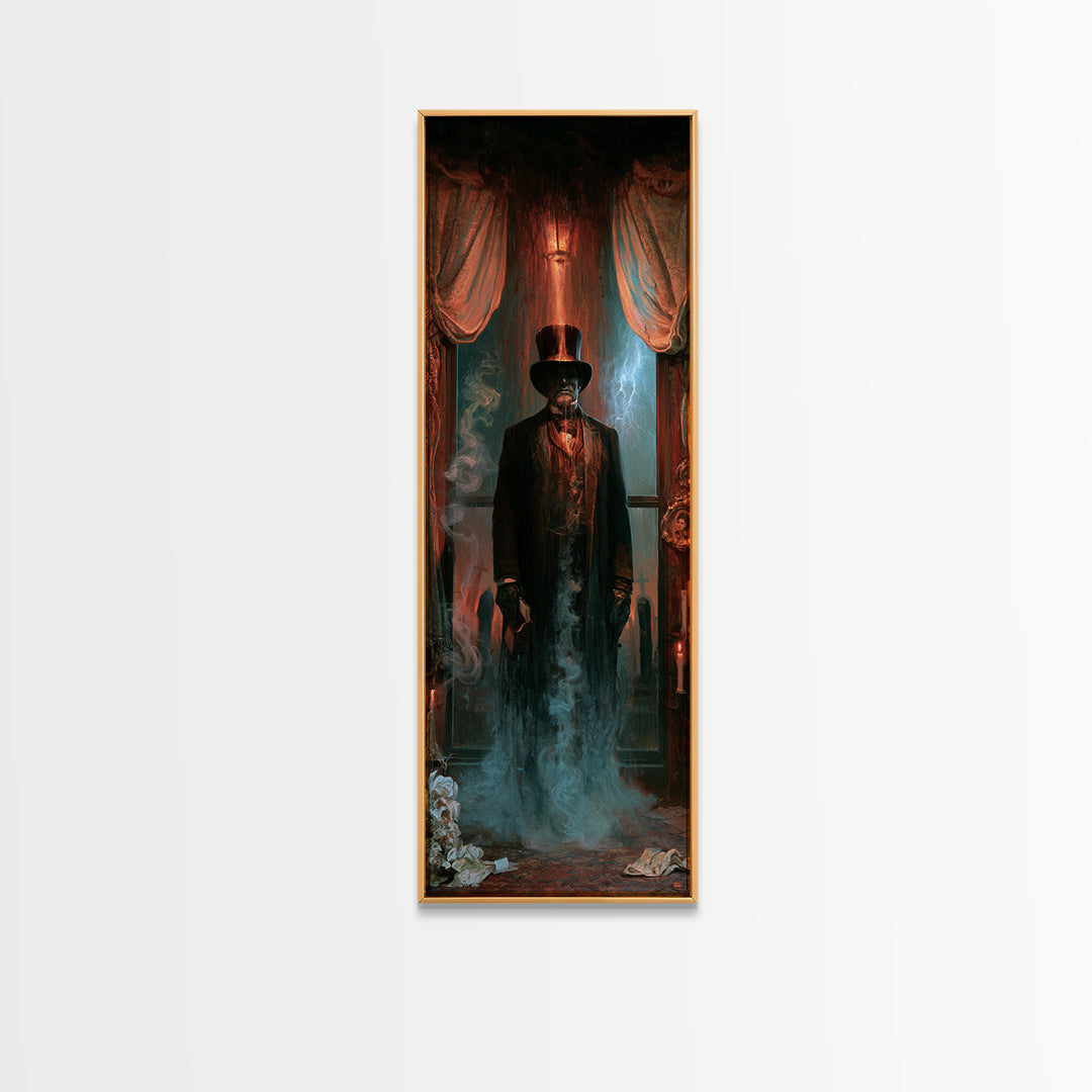 The Railway Ghost, Victorian Ghost Portrait, Tall Narrow Canvas Print, Gothic Home Decor, Halloween Portrait Art, Classic Monster Art