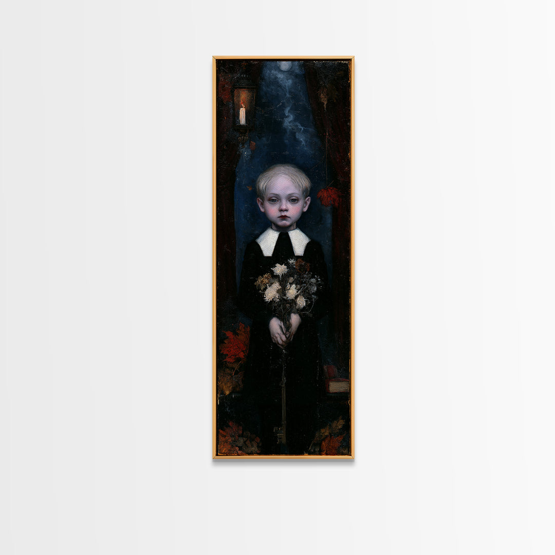 The Churchyard Child, Victorian Ghost Portrait, Tall Narrow Canvas Print, Dark Academia Decor, Antique Horror Decor, Classic Monster Art