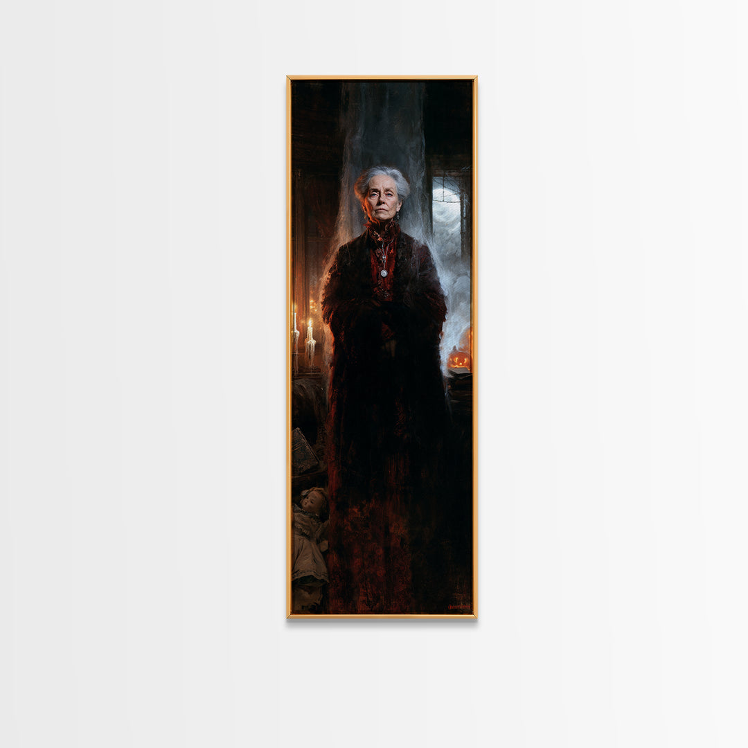 The Widow Of Ash Street, Victorian Ghost Portrait, Tall Narrow Canvas Print, Antique Style Decor, Gothic Wall Decor, Classic Monster Art