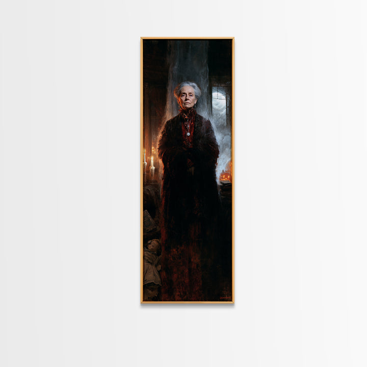 The Widow Of Ash Street, Victorian Ghost Portrait, Tall Narrow Canvas Print, Antique Style Decor, Gothic Wall Decor, Classic Monster Art
