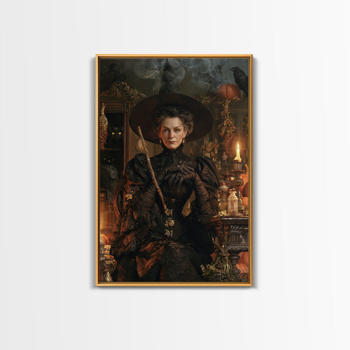 The Blackthorne Matron, Victorian Witch Portrait, Vertical Canvas Print, Dark Academia Decor, Halloween Portrait Art, Classic Monster Art