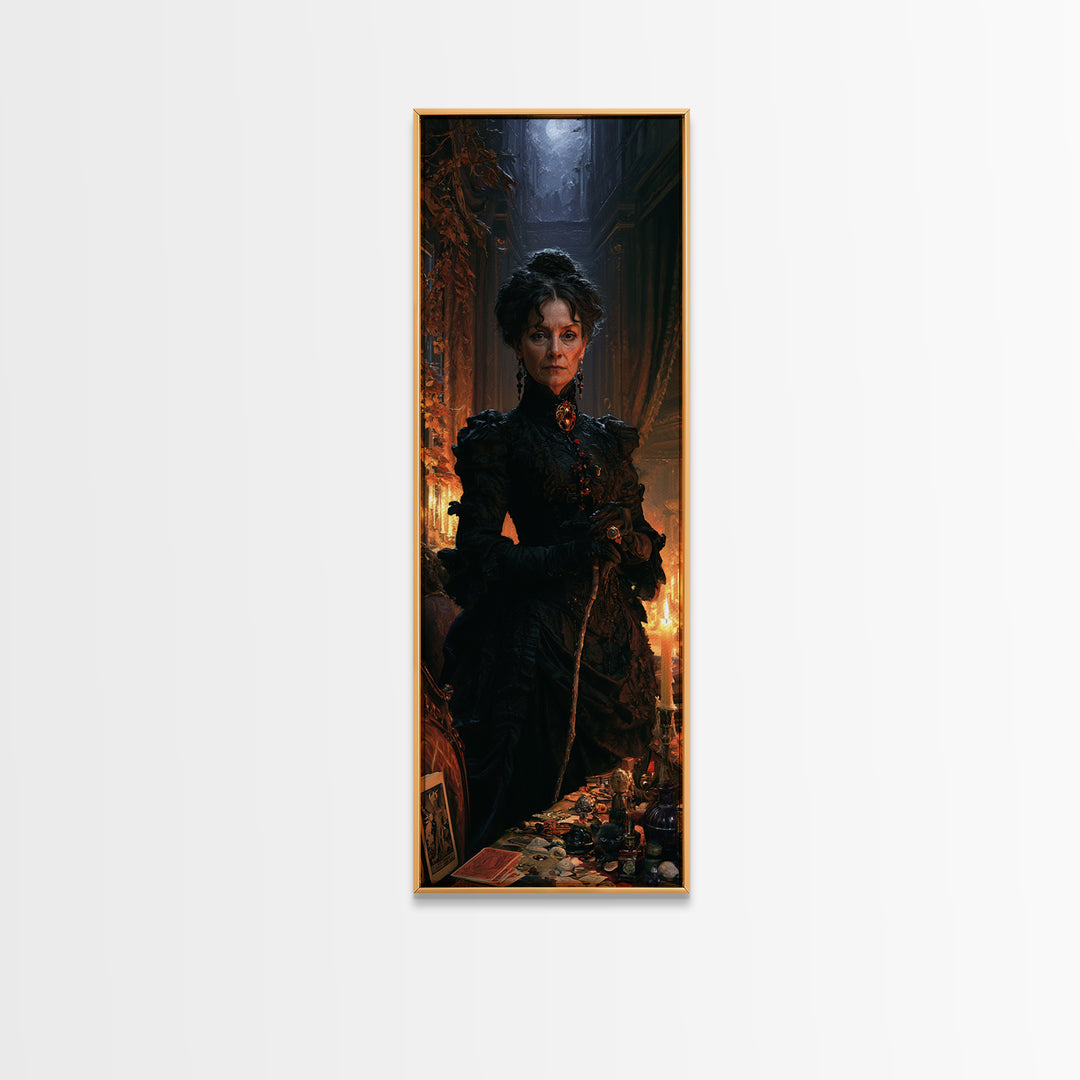 The Blackthorne Matron, Victorian Witch Portrait, Tall Narrow Canvas Print, Antique Style Decor, Canvas Print, Classic Monster Art
