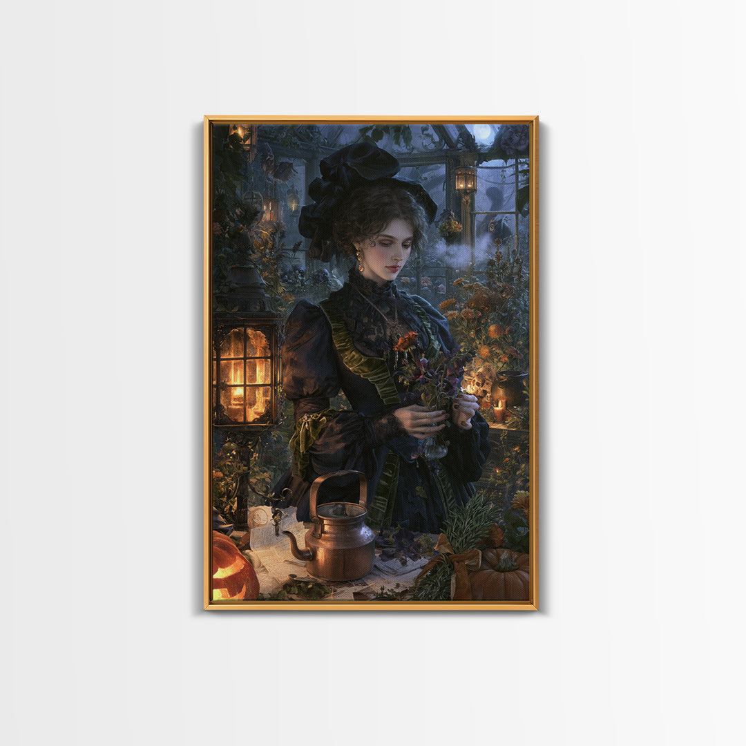 The Greenhouse Witch, Victorian Witch Portrait, Vertical Canvas Print, Macabre Home Decor, Gothic Wall Decor, Classic Monster Art