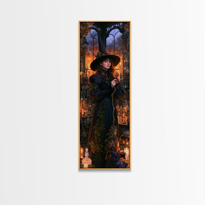 The Greenhouse Witch, Victorian Witch Portrait, Tall Narrow Canvas Print, Antique Style Decor, Antique Horror Decor, Classic Monster Art