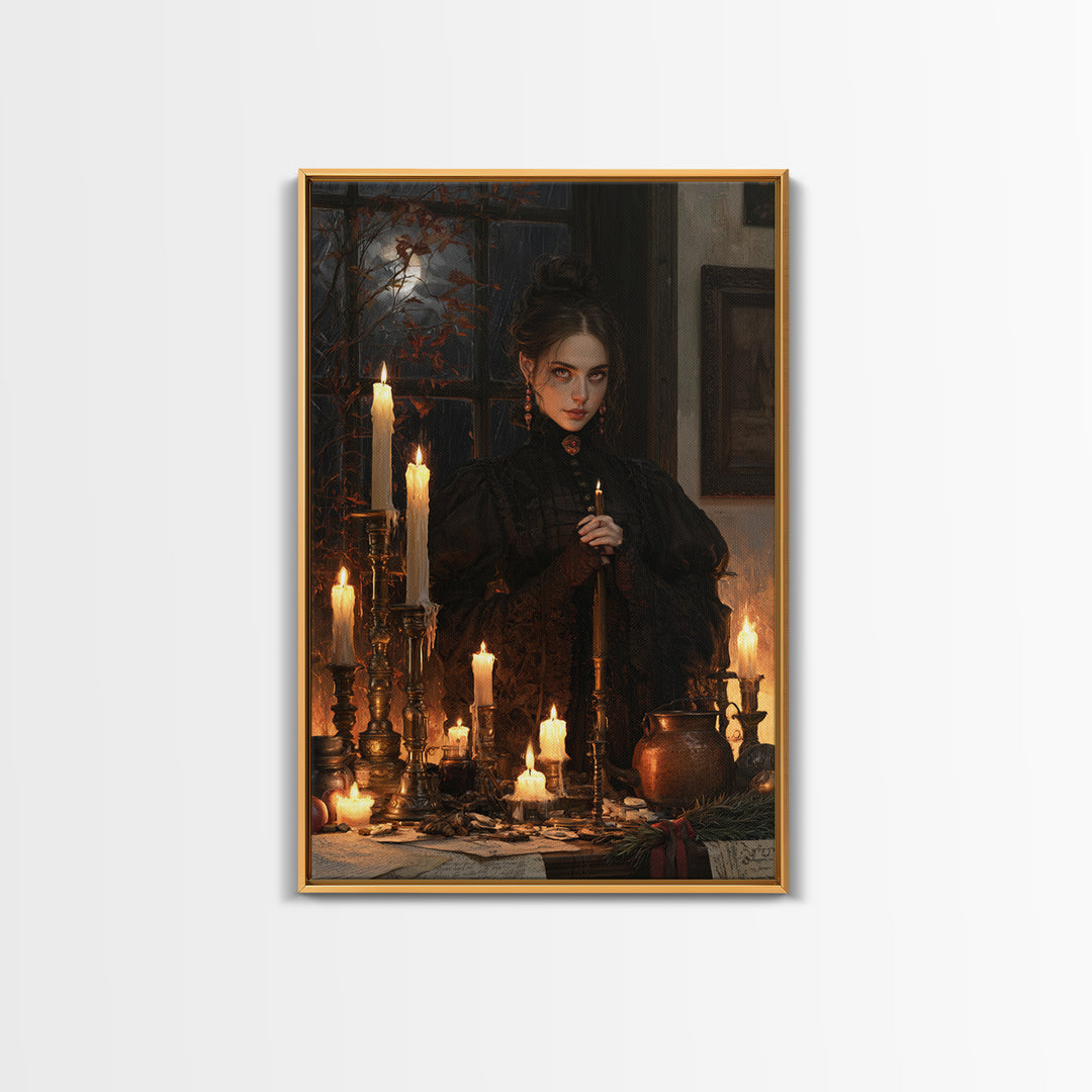 The Candle Witch, Victorian Witch Portrait, Vertical Canvas Print, Dark Academia Decor, Antique Horror Decor, Classic Monster Art