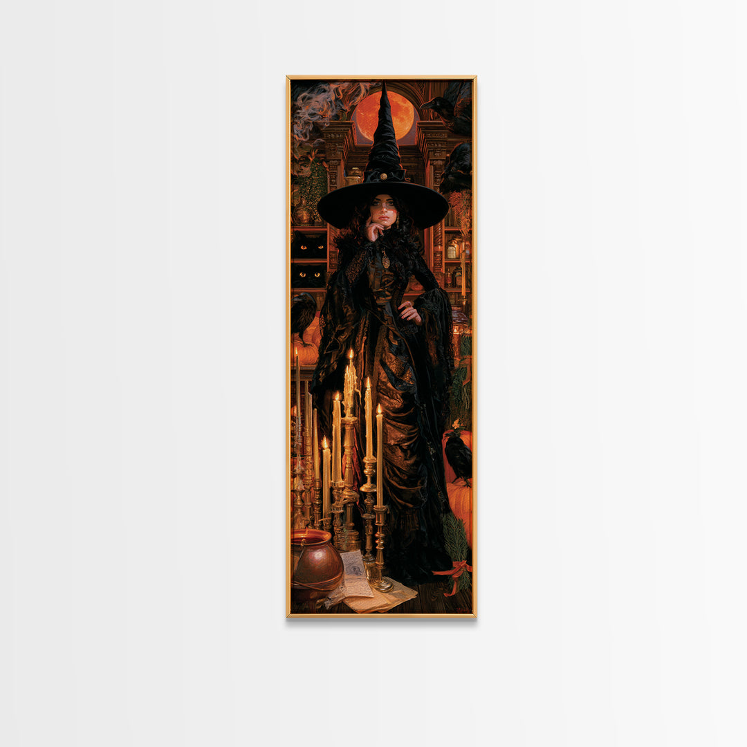 The Candle Witch, Victorian Witch Portrait, Tall Narrow Canvas Print, Classic Halloween Decor, Halloween Portrait Art, Classic Monster Art