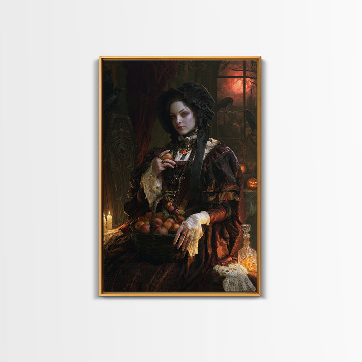 The Orchard Hexer, Victorian Witch Portrait, Vertical Canvas Print, Macabre Home Decor, Halloween Portrait Art, Classic Monster Art