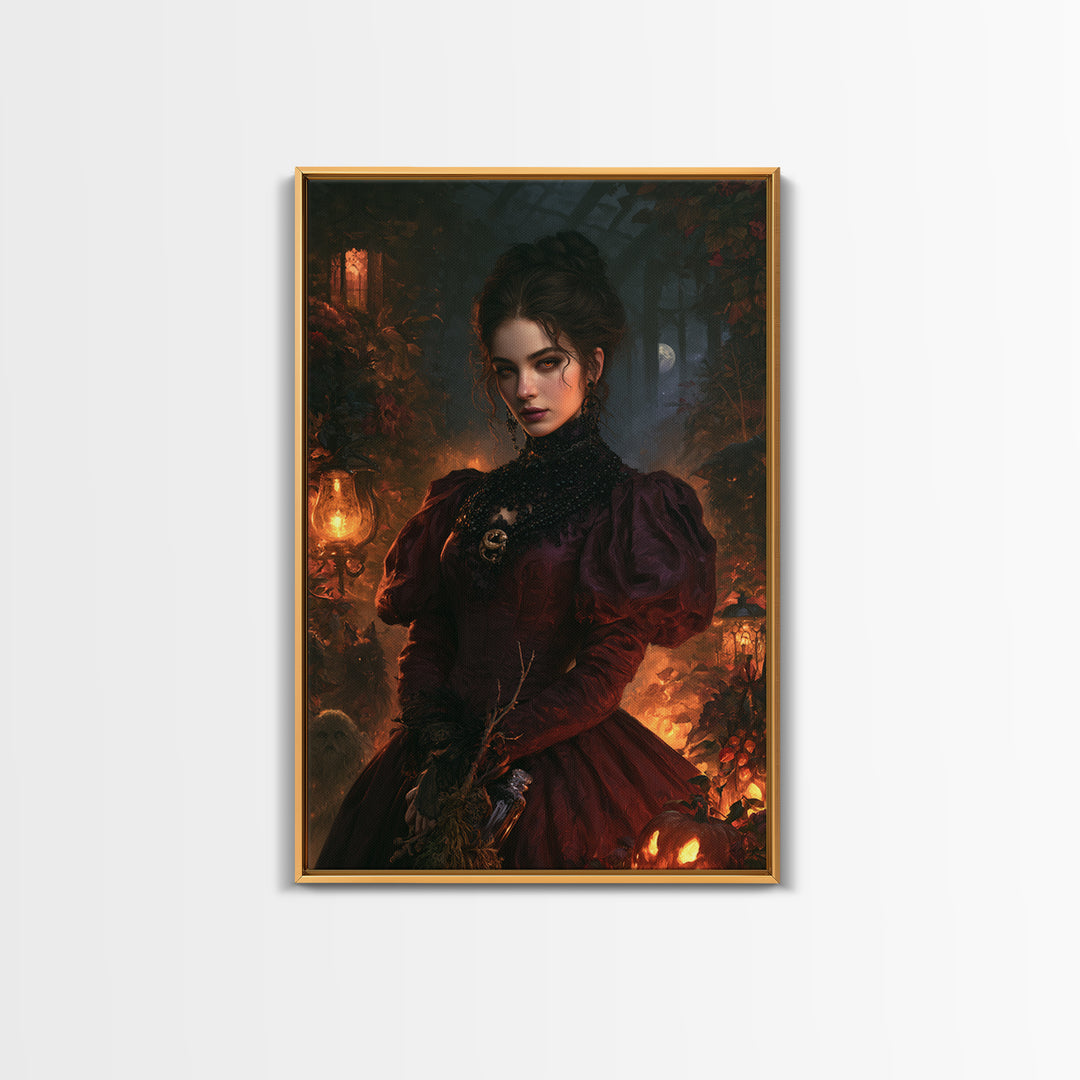 The Velvet Coven Sister, Victorian Witch Portrait, Vertical Canvas Print, Gothic Home Decor, Gothic Wall Decor, Classic Monster Art