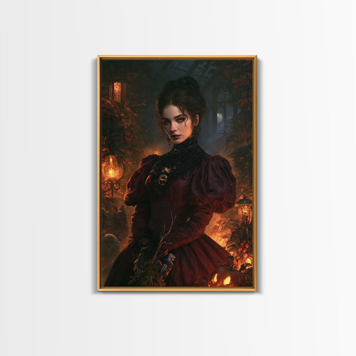The Velvet Coven Sister, Victorian Witch Portrait, Vertical Canvas Print, Gothic Home Decor, Gothic Wall Decor, Classic Monster Art