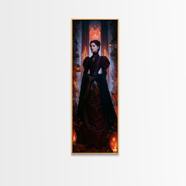 The Velvet Coven Sister, Victorian Witch Portrait, Tall Narrow Canvas Print, Macabre Home Decor, Gothic Wall Decor, Classic Monster Art