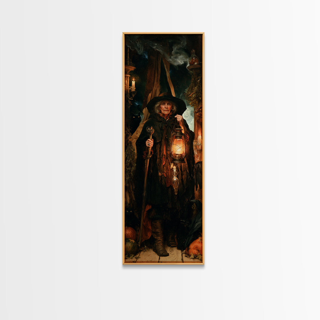 The Lantern Witch, Victorian Witch Portrait, Tall Narrow Canvas Print, Macabre Home Decor, Antique Horror Decor, Classic Monster Art