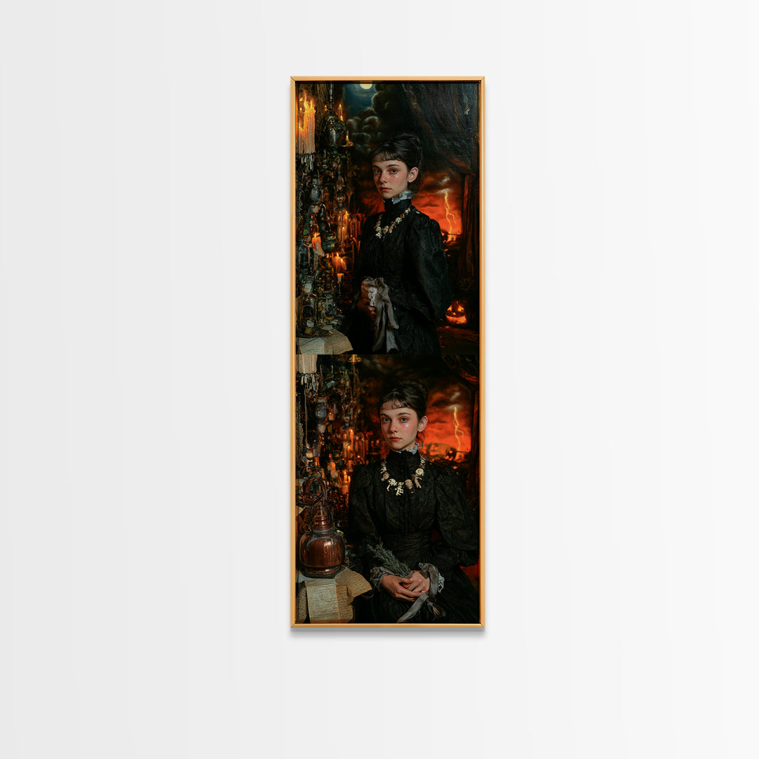 The Bone Charm Governess, Victorian Witch Portrait, Tall Narrow Canvas Print, Gothic Home Decor, Gothic Wall Decor, Classic Monster Art