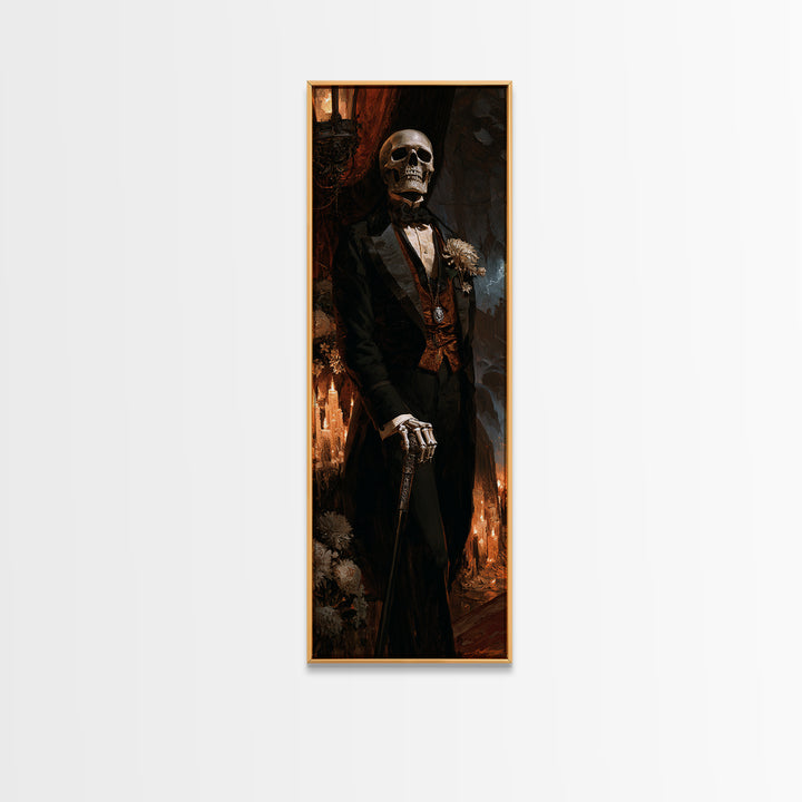 The Bone Marquis, Victorian Skeleton Portrait, Tall Narrow Canvas Print, Macabre Home Decor, Canvas Print, Classic Monster Art
