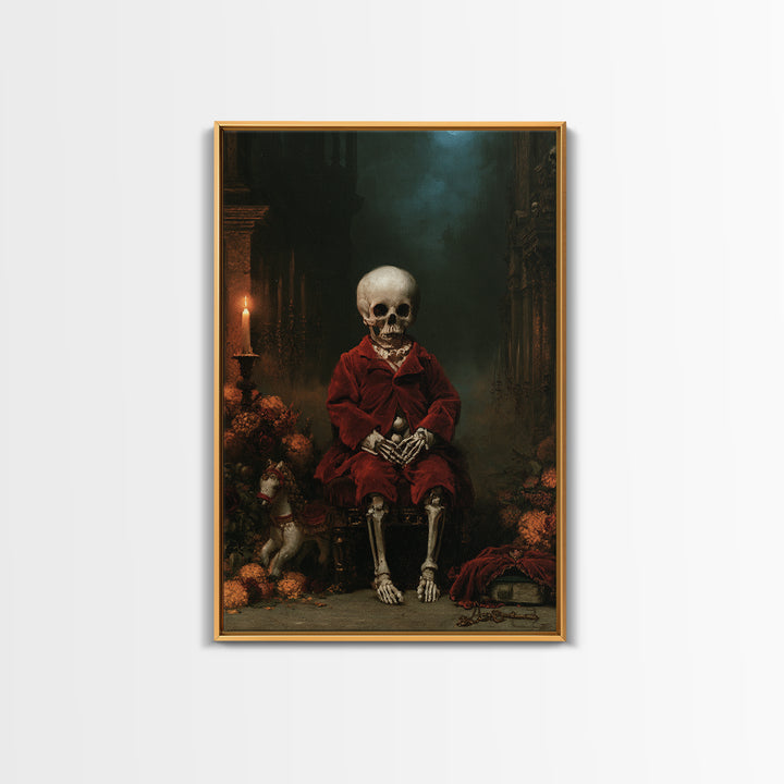 The Ossuary Child, Victorian Skeleton Portrait, Vertical Canvas Print, Antique Style Decor, Gothic Wall Decor, Classic Monster Art