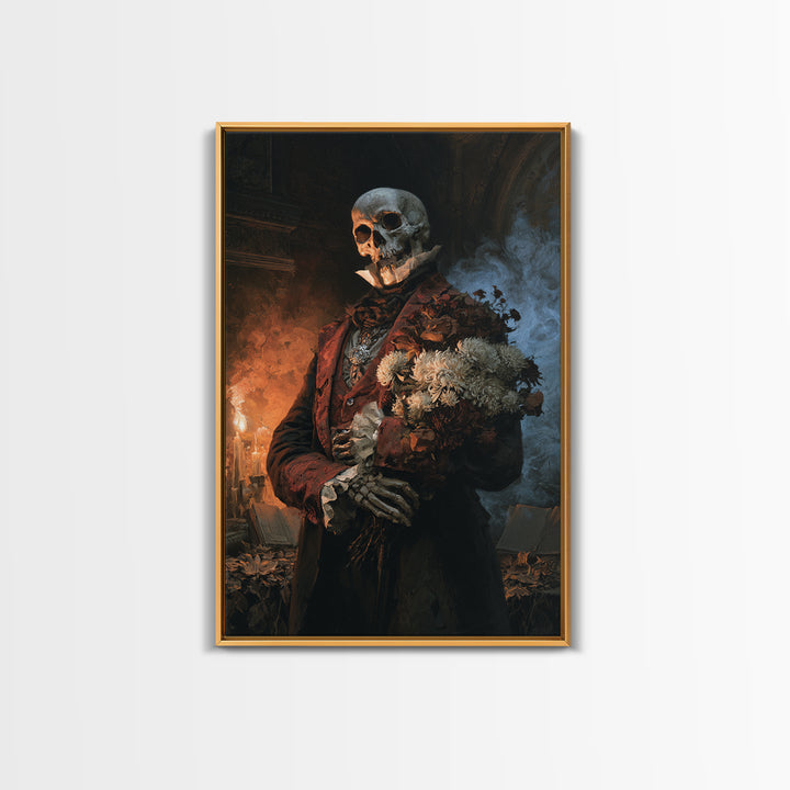 The Graveyard Dandy, Victorian Skeleton Portrait, Vertical Canvas Print, Classic Halloween Decor, Gothic Wall Decor, Classic Monster Art