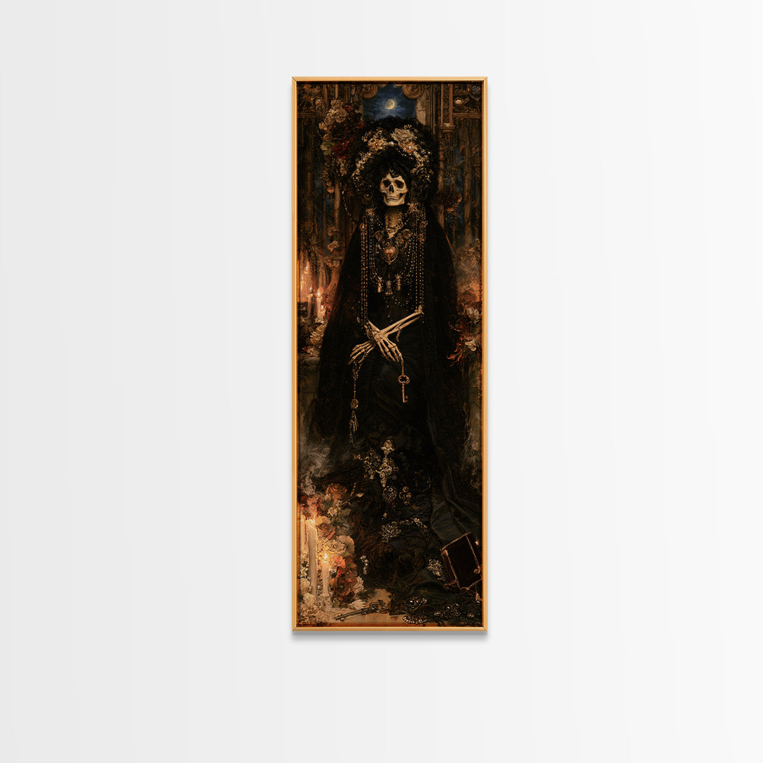 The Widow In Ivory Bone, Victorian Skeleton Portrait, Tall Narrow Canvas Print, Dark Academia Decor, Canvas Print, Classic Monster Art