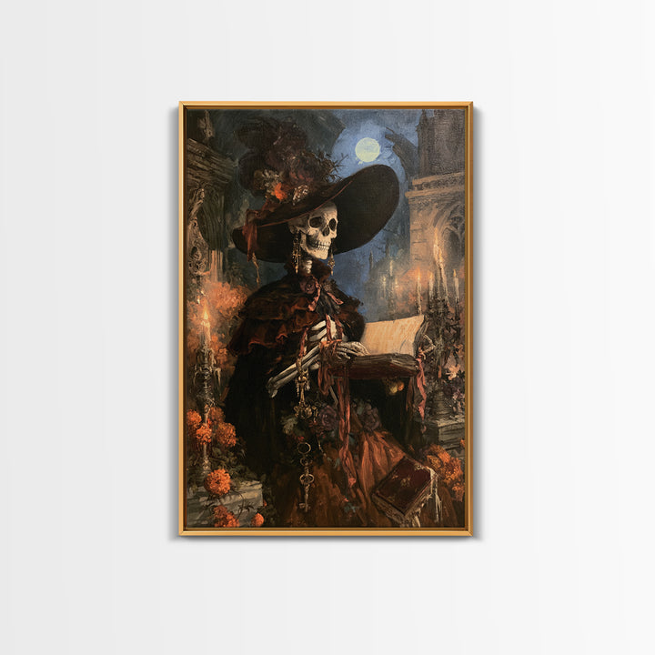 The Ballad-Singer Skeleton, Victorian Skeleton Portrait, Vertical Canvas Print, Classic Halloween Decor, Classic Monster Art