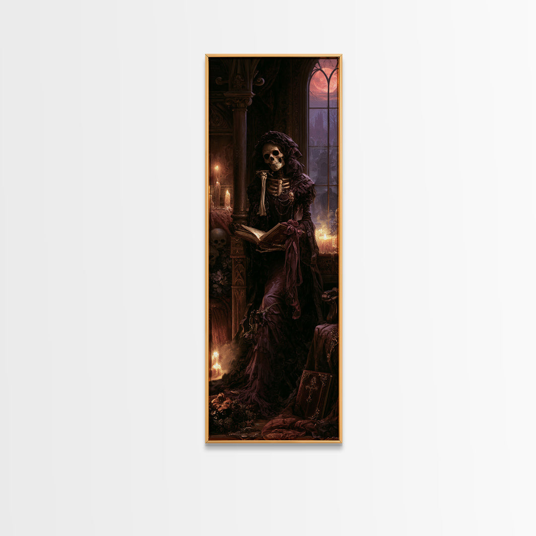 The Ballad-Singer Skeleton, Victorian Skeleton Portrait, Tall Narrow Canvas Print, Gothic Home Decor, Classic Monster Art