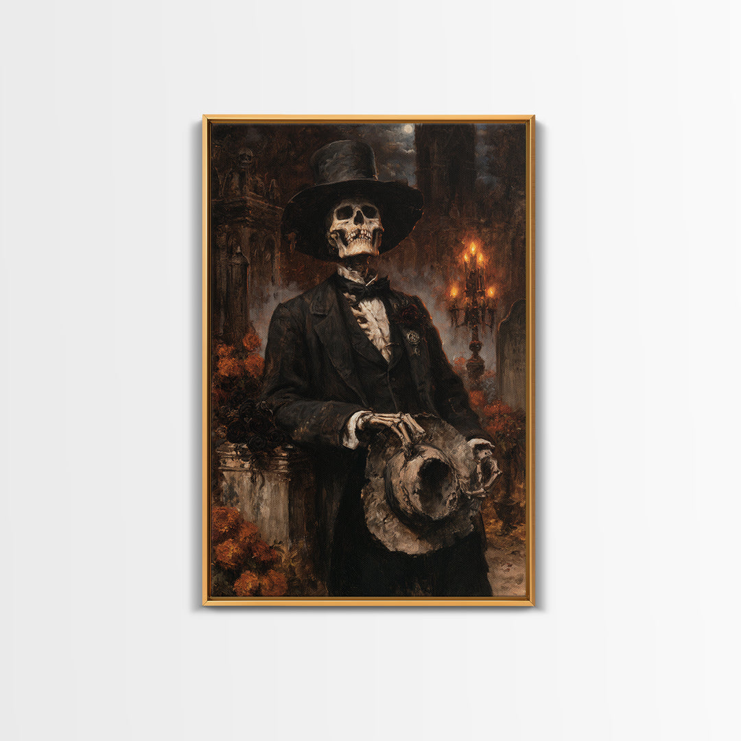 The Harvest Bones, Victorian Skeleton Portrait, Vertical Canvas Print, Macabre Home Decor, Halloween Portrait Art, Classic Monster Art