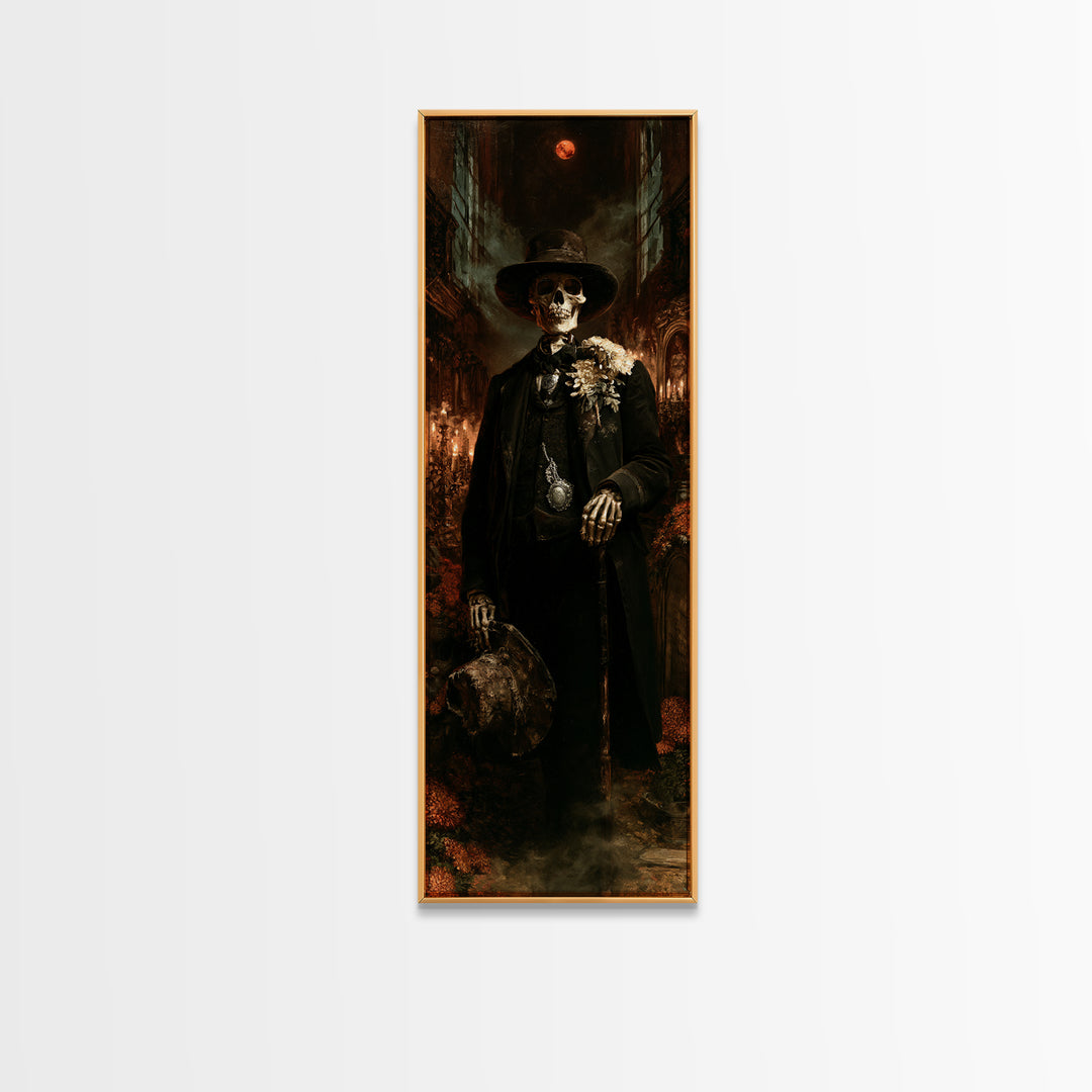 The Harvest Bones, Victorian Skeleton Portrait, Tall Narrow Canvas Print, Macabre Home Decor, Spooky Season Decor, Classic Monster Art