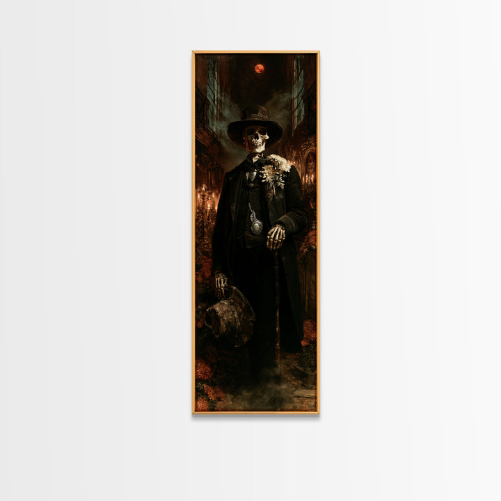 The Harvest Bones, Victorian Skeleton Portrait, Tall Narrow Canvas Print, Macabre Home Decor, Spooky Season Decor, Classic Monster Art