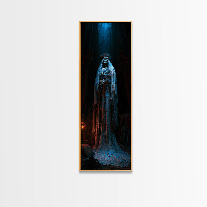 The Mourning Skeleton Bride, Victorian Skeleton Portrait, Tall Narrow Canvas Print, Classic Halloween Decor, Canvas Print