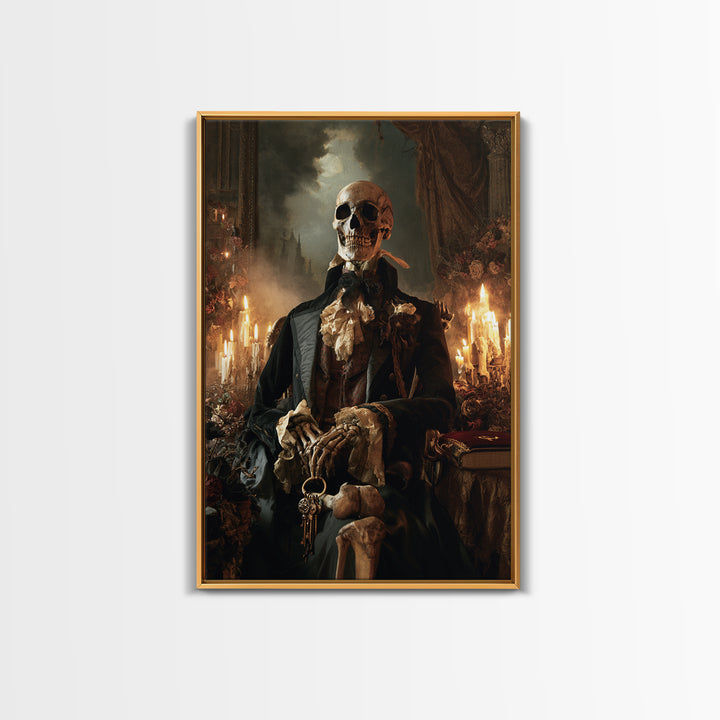 The Crypt Chamberlain, Victorian Skeleton Portrait, Vertical Canvas Print, Antique Style Decor, Gothic Wall Decor, Classic Monster Art
