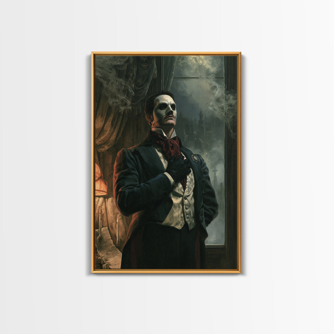 The Opera Phantom, Victorian Phantom Portrait, Vertical Canvas Print, Dark Academia Decor, Canvas Print, Classic Monster Art