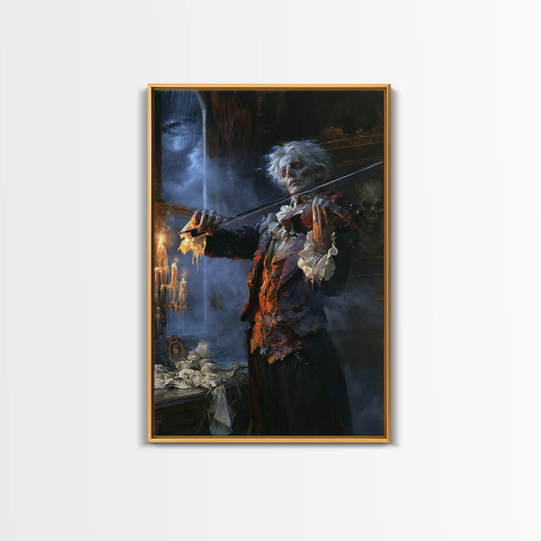 The Phantom Violinist, Victorian Phantom Portrait, Vertical Canvas Print, Macabre Home Decor, Gothic Wall Decor, Classic Monster Art