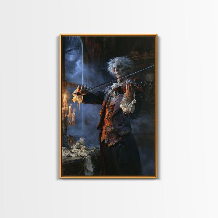 The Phantom Violinist, Victorian Phantom Portrait, Vertical Canvas Print, Macabre Home Decor, Gothic Wall Decor, Classic Monster Art