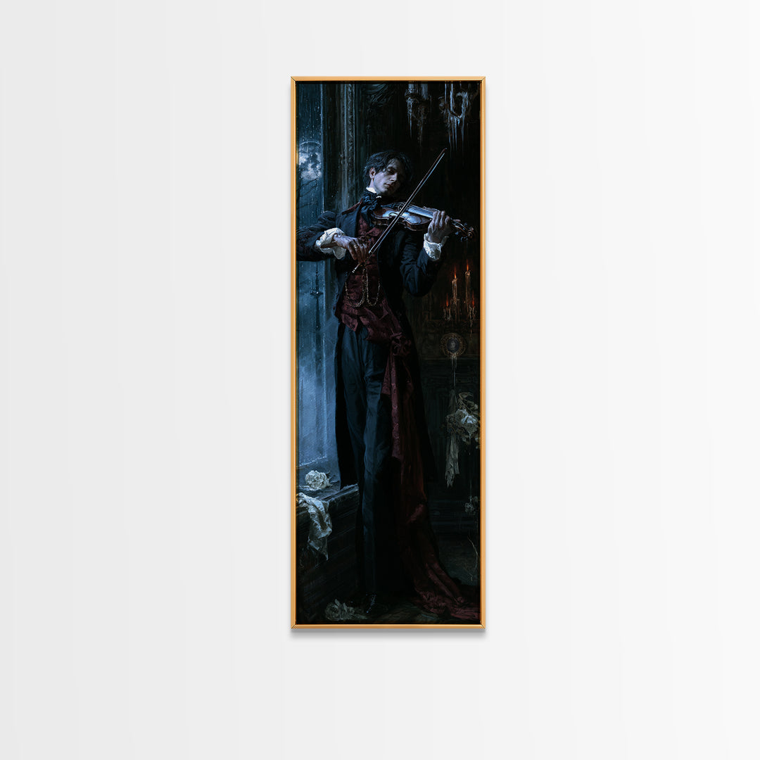 The Phantom Violinist, Victorian Phantom Portrait, Tall Narrow Canvas Print, Classic Halloween Decor, Classic Monster Art