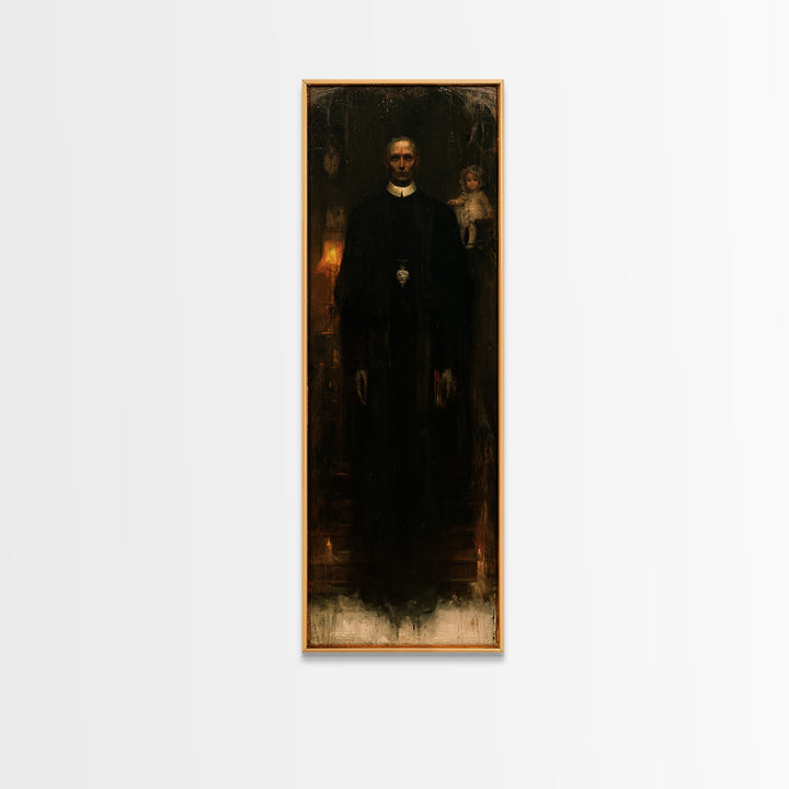 The Cloister Phantom, Victorian Phantom Portrait, Tall Narrow Canvas Print, Dark Academia Decor, Antique Horror Decor, Classic Monster Art