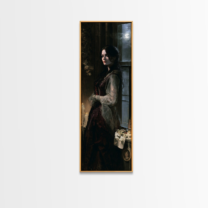 The Lake House Wraith, Victorian Phantom Portrait, Tall Narrow Canvas Print, Gothic Home Decor, Gothic Wall Decor, Classic Monster Art