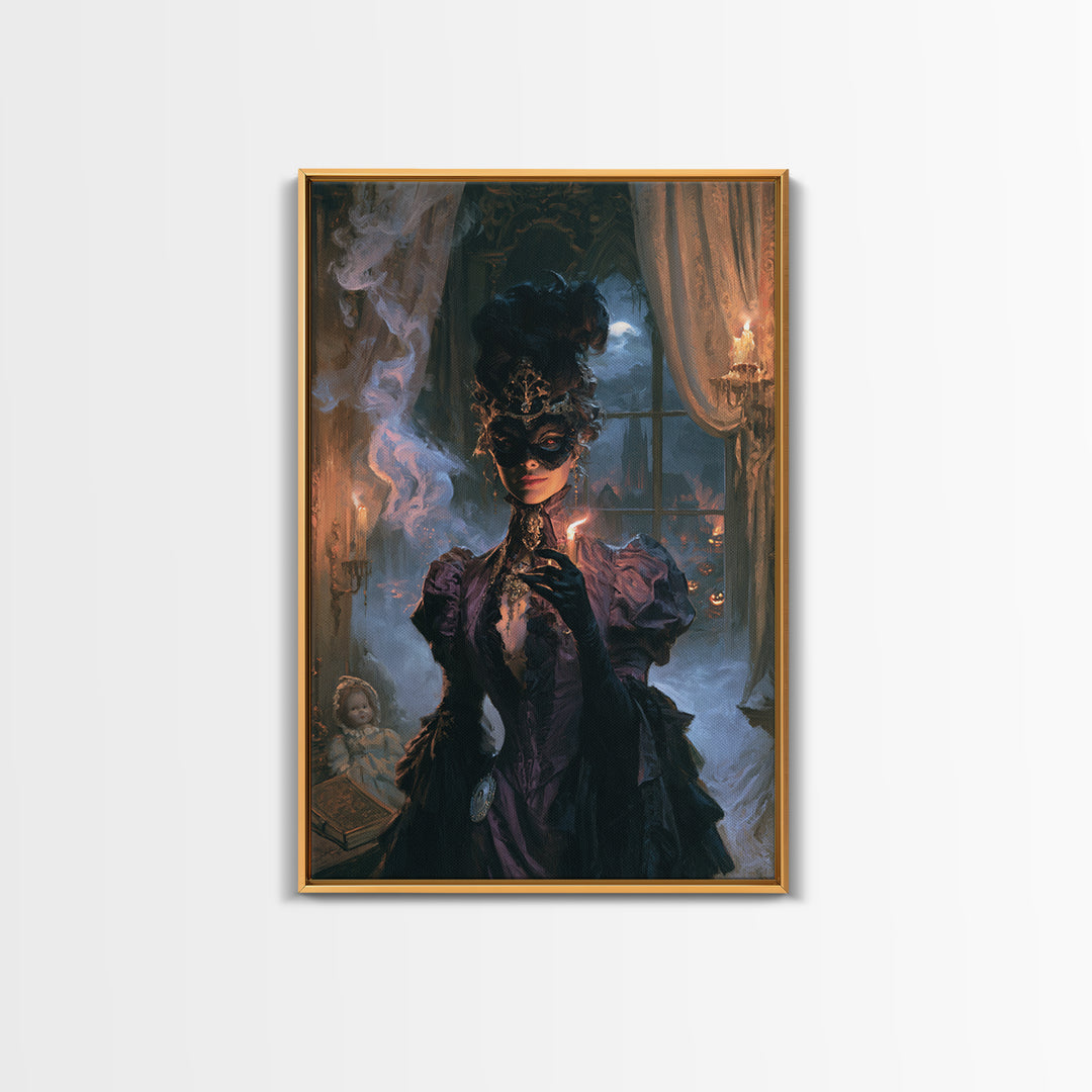 The Velvet Mask Specter, Victorian Phantom Portrait, Vertical Canvas Print, Gothic Home Decor, Antique Horror Decor, Classic Monster Art