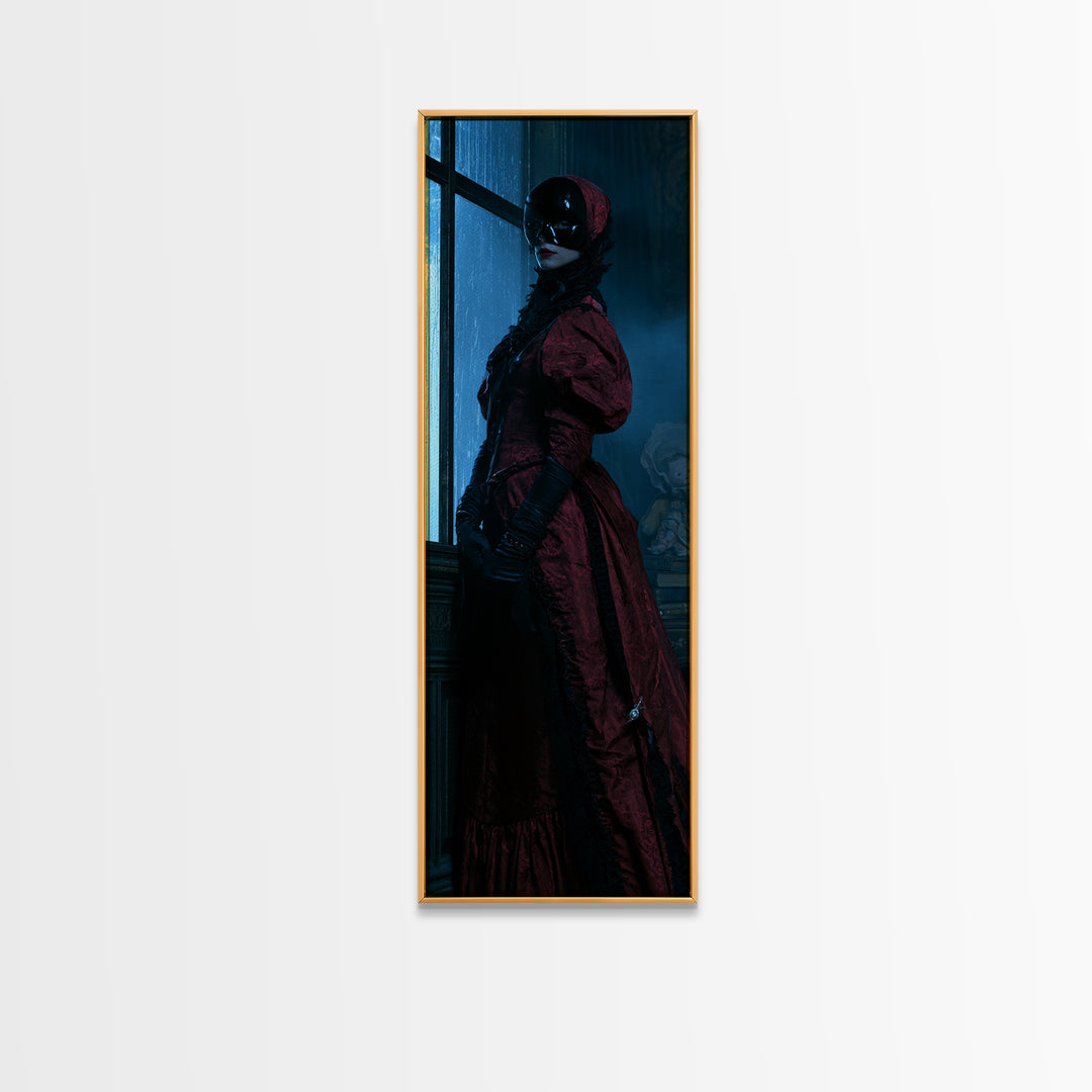 The Velvet Mask Specter, Victorian Phantom Portrait, Tall Narrow Canvas Print, Classic Halloween Decor, Canvas Print, Classic Monster Art