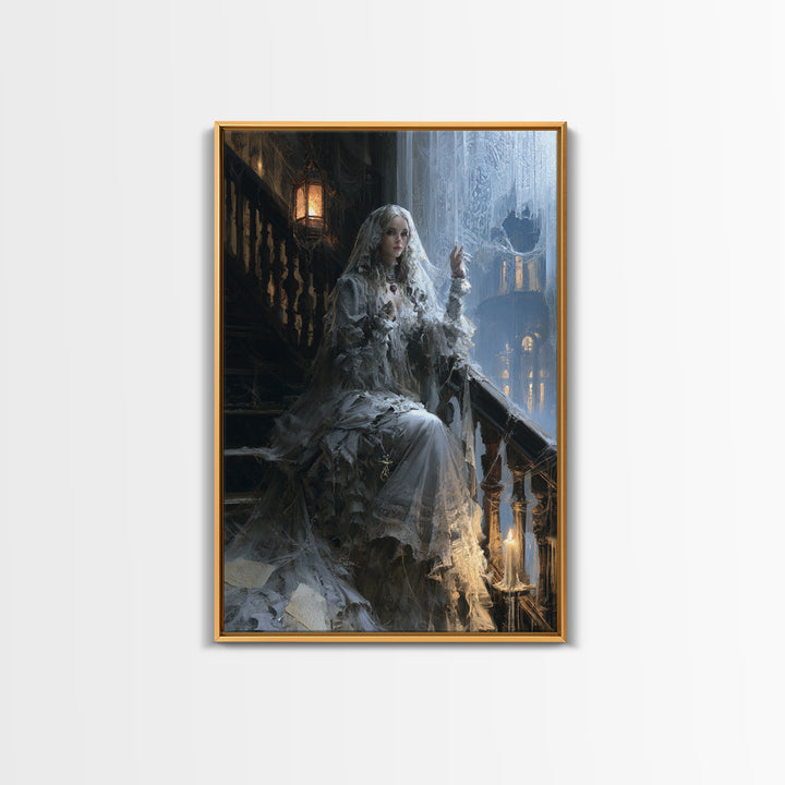 The Frosted Window Shade, Victorian Phantom Portrait, Vertical Canvas Print, Dark Academia Decor, Antique Horror Decor, Classic Monster Art