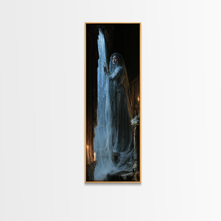 The Frosted Window Shade, Victorian Phantom Portrait, Tall Narrow Canvas Print, Macabre Home Decor, Canvas Print, Classic Monster Art