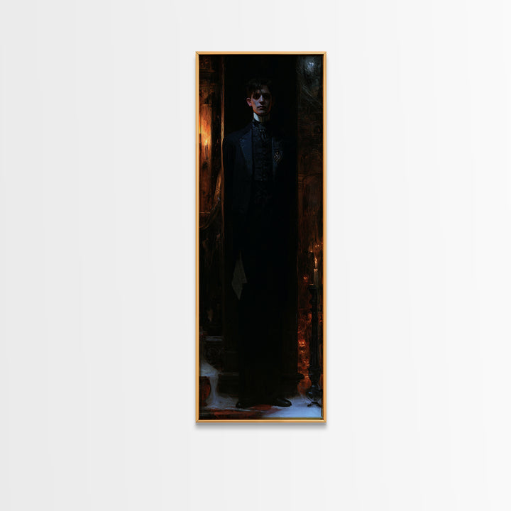 The Servant Of The North Wing, Victorian Phantom Portrait, Tall Narrow Canvas Print, Dark Academia Decor, Classic Monster Art