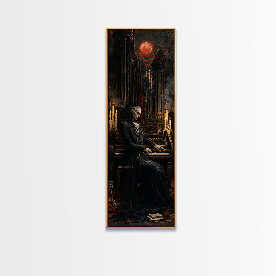 The Cemetery Organist, Victorian Phantom Portrait, Tall Narrow Canvas Print, Macabre Home Decor, Halloween Portrait Art, Classic Monster Art