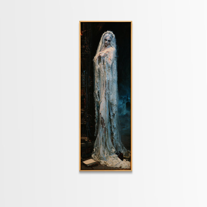 The Storm-Stitched Bride, Victorian Monster Portrait, Tall Narrow Canvas Print, Gothic Home Decor, Canvas Print, Classic Monster Art