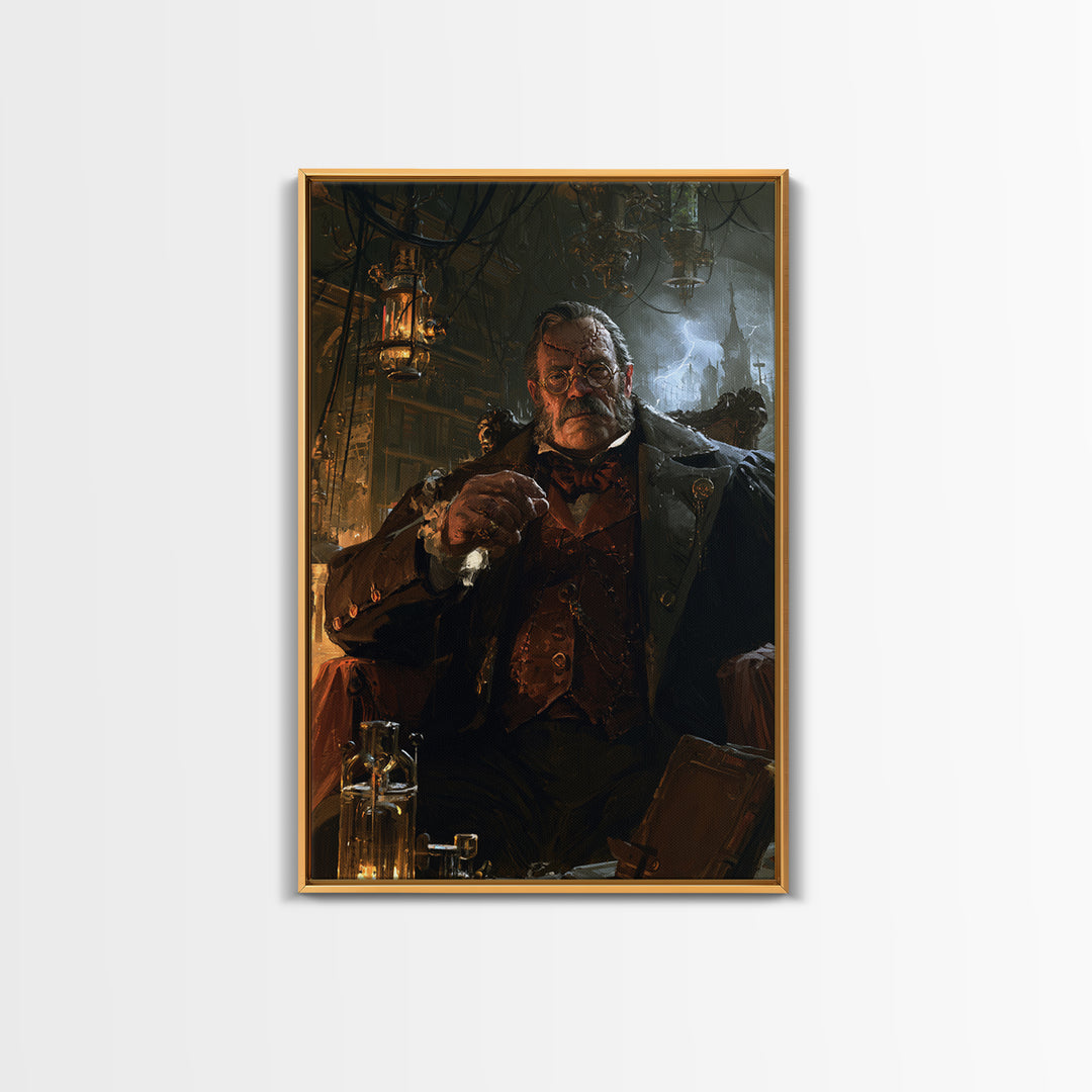 The Bolt-Browed Magistrate, Victorian Monster Portrait, Vertical Canvas Print, Antique Style Decor, Canvas Print, Classic Monster Art