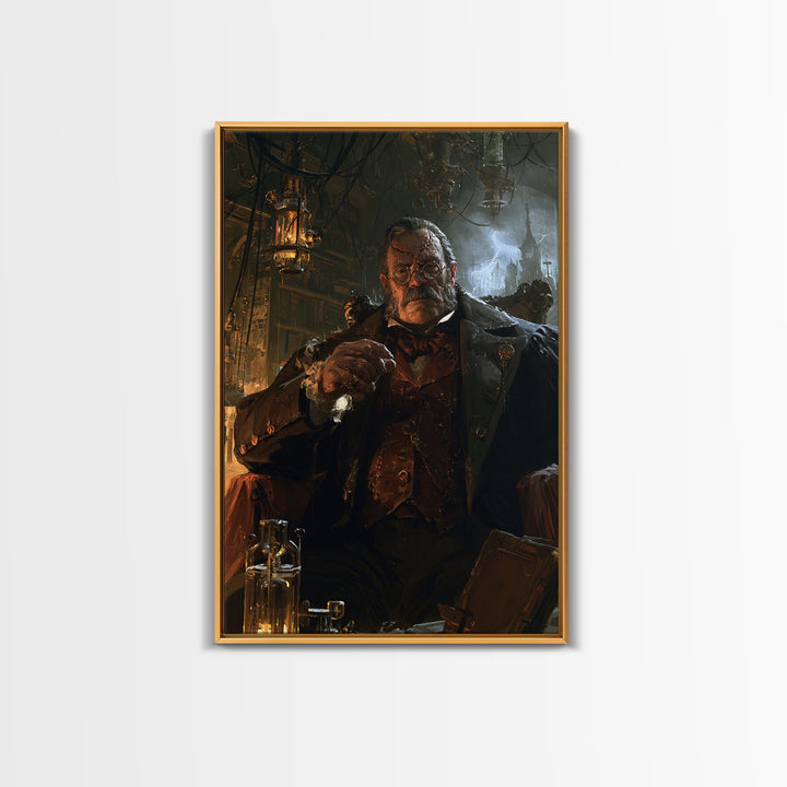 The Bolt-Browed Magistrate, Victorian Monster Portrait, Vertical Canvas Print, Antique Style Decor, Canvas Print, Classic Monster Art