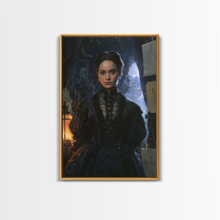 The Thunder Parlour Girl, Victorian Monster Portrait, Vertical Canvas Print, Macabre Home Decor, Canvas Print, Classic Monster Art