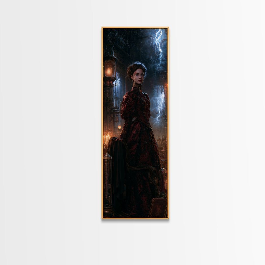 The Thunder Parlour Girl, Victorian Monster Portrait, Tall Narrow Canvas Print, Gothic Home Decor, Spooky Season Decor, Classic Monster Art