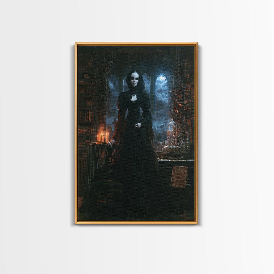 The Alabaster Creation, Victorian Monster Portrait, Vertical Canvas Print, Classic Halloween Decor, Spooky Season Decor, Classic Monster Art