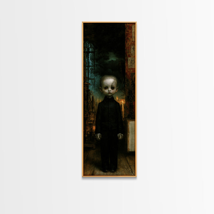 The Orphaned Creation, Victorian Monster Portrait, Tall Narrow Canvas Print, Macabre Home Decor, Halloween Portrait Art, Classic Monster Art