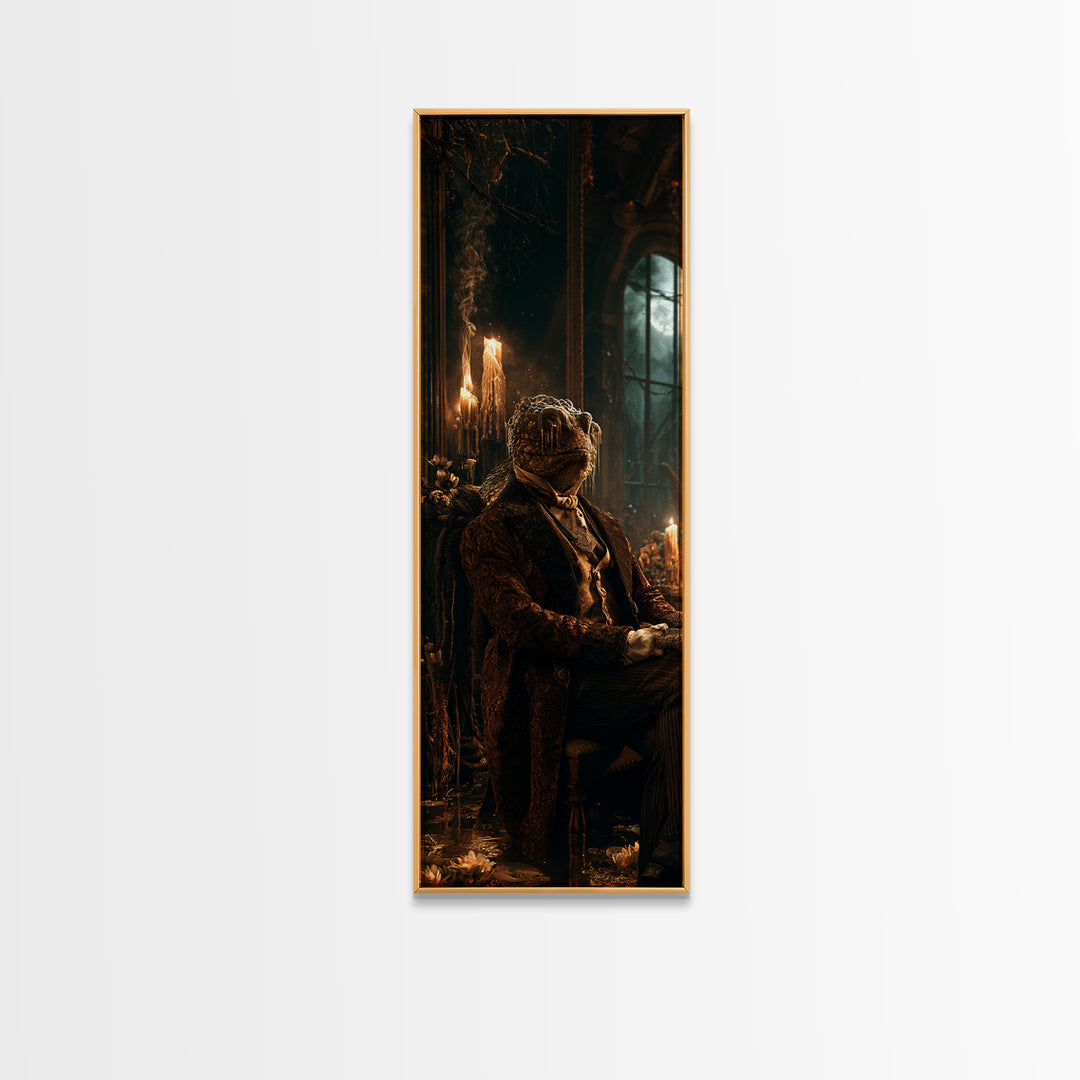 The Marsh Gentleman, Victorian Creature Portrait, Tall Narrow Canvas Print, Antique Style Decor, Gothic Wall Decor, Classic Monster Art