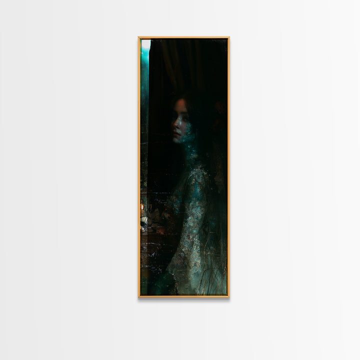The Lagoon Bride, Victorian Creature Portrait, Tall Narrow Canvas Print, Macabre Home Decor, Halloween Portrait Art, Classic Monster Art