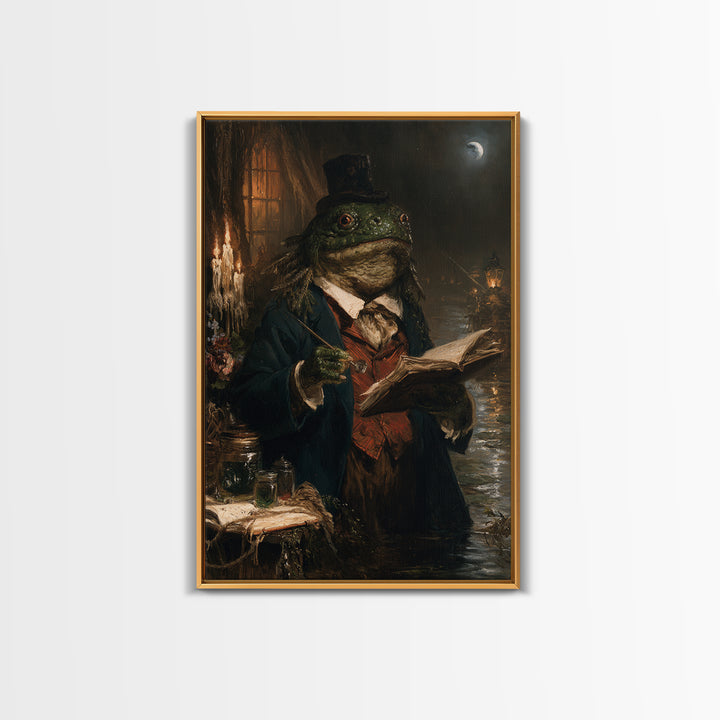 The Fen Naturalist, Victorian Creature Portrait, Vertical Canvas Print, Classic Halloween Decor, Spooky Season Decor, Classic Monster Art